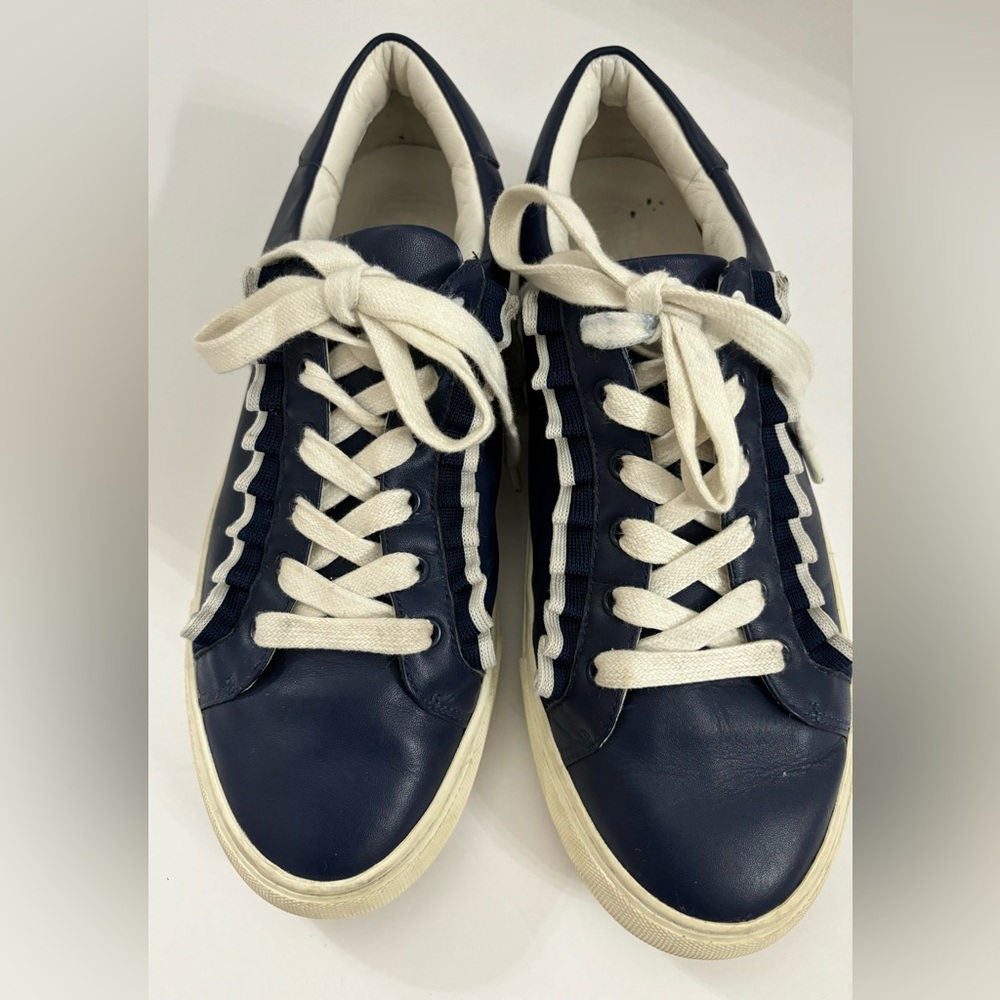Tory Sport Blue Leather Ruffle Sneakers 36558 Size 9.5